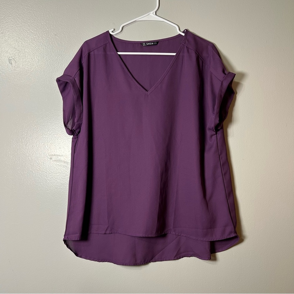 SHEIN Women's Short Cuff Sleeve‎ Blouse Top Lightweight Flowy Purple Size XL